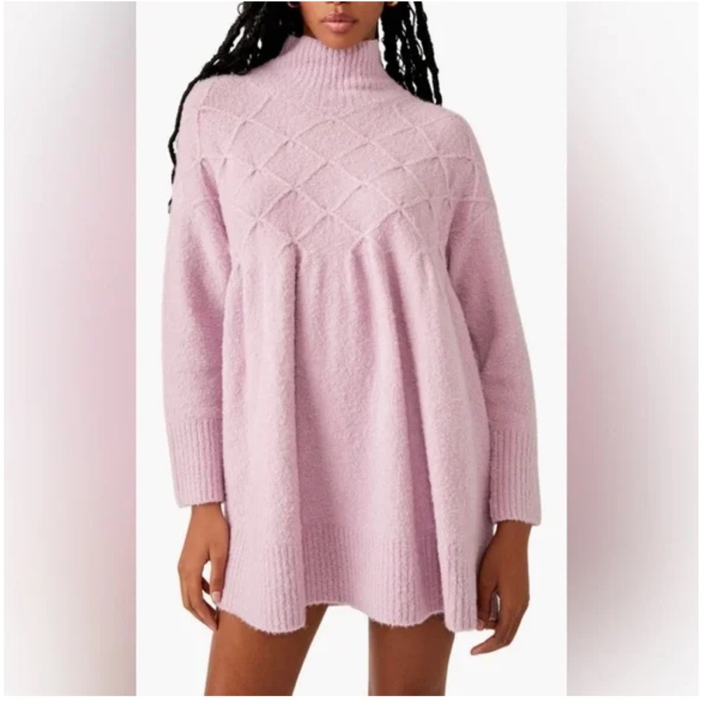 Cozy Cable-Yoke Knit Dress in Light Pink